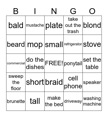 Vocabulary Review Bingo Card