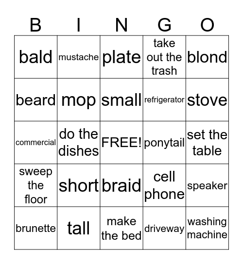 Vocabulary Review Bingo Card