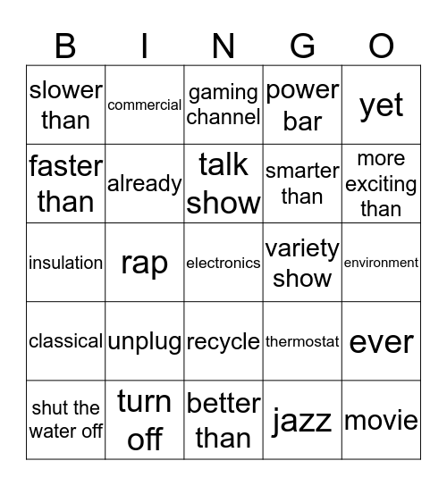 Vocabulary Review Bingo Card