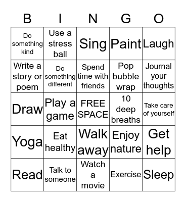 Coping Skills Bingo Card