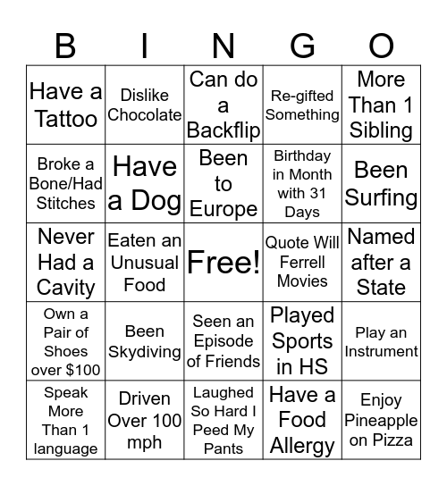 Fan Experience BINGO! Bingo Card