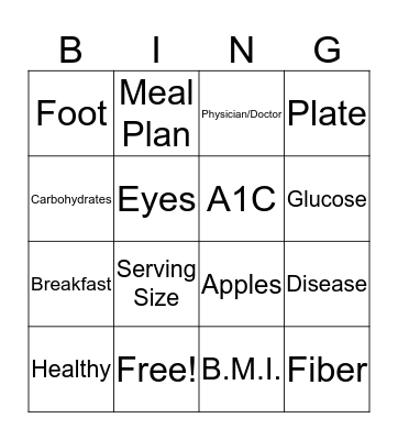 Diabetes Bingo Card