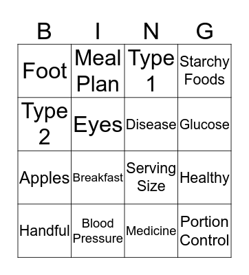 Diabetes Bingo Card