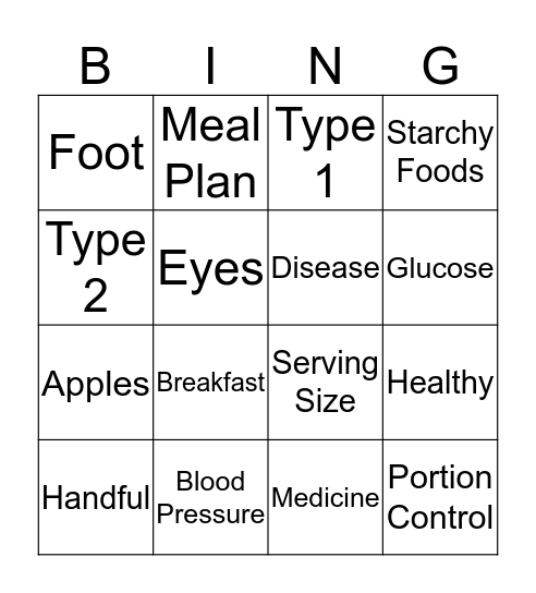 Diabetes Bingo Card