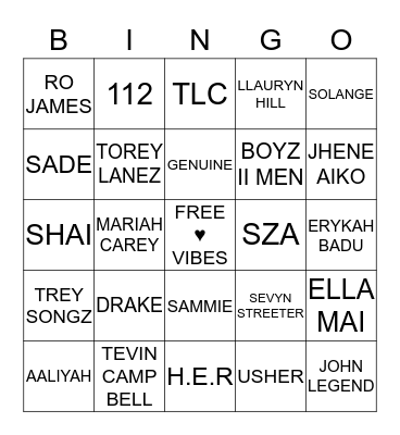 R&B  Bingo Card