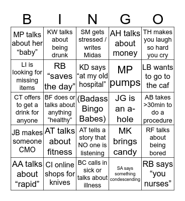 ICU BINGO Card