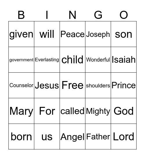Isaiah 9:6 Bingo Card