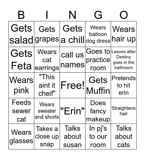 Wendy Bingo Card