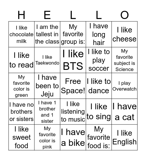 Hi! My name is:                     Bingo Card