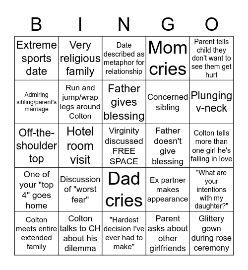 Bachelor Bingo: Hometowns Edition! Bingo Card