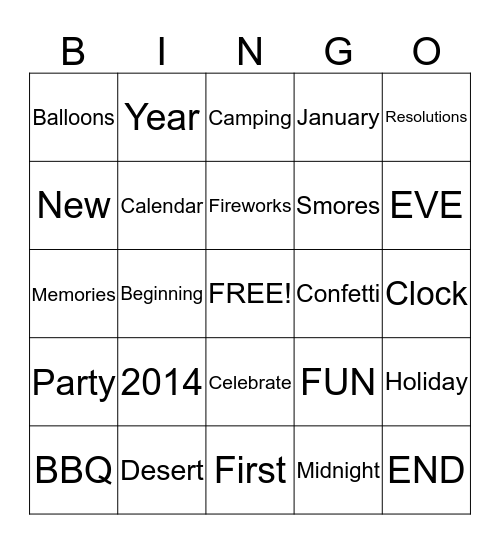 New Year's BINGO Card