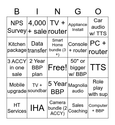 Sales Floor Bingo Card
