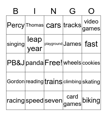 Nathan's 7th Birthday Party Bingo Card