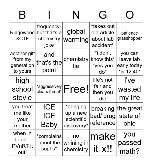 AP Chem Bingo 2019 Bingo Card