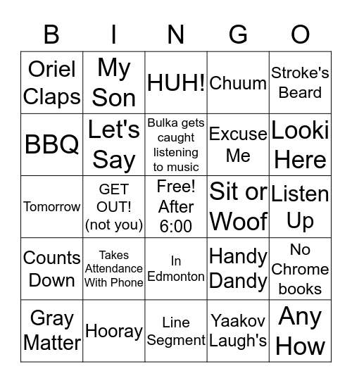 Geometry Bingo Card