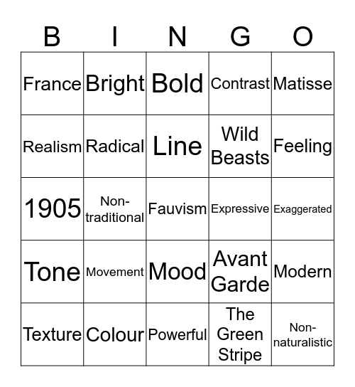 Fauvism Bingo Card