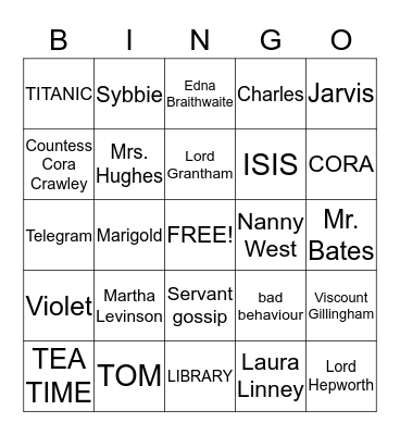 DOWNTON ABBEY BINGO Card