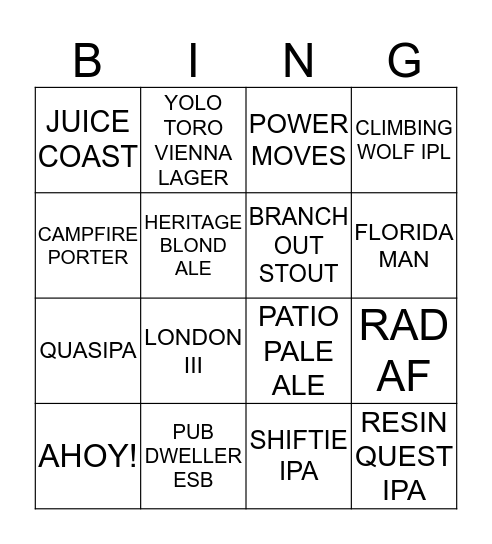 BOOZY BINGO Card