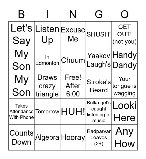 Geometry Bingo Card