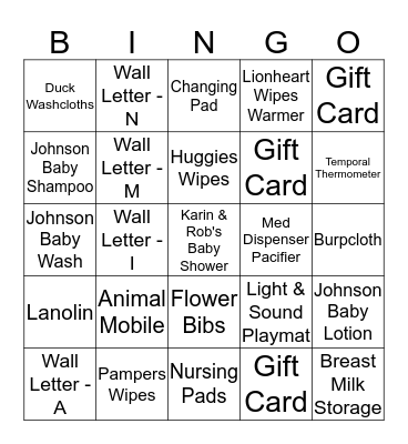 Baby Shower Bingo Card