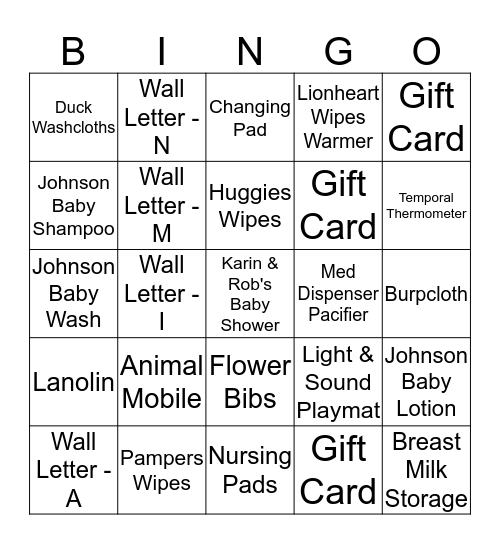 Baby Shower Bingo Card