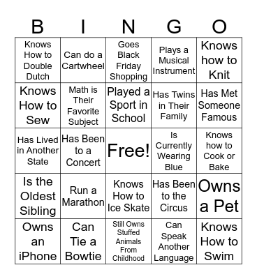 Getting to Know You  Bingo Card