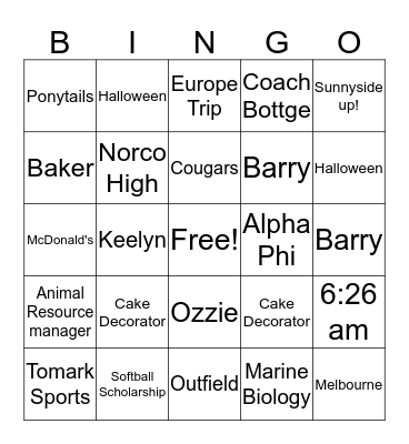 Amy's Just Outta of my Thirties  Bingo Card