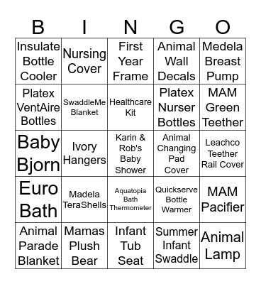 Baby Shower Bingo Card