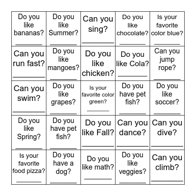 Getting to Know You Bingo Card