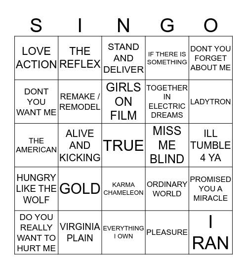 342 THE NEW ROMANTICS ERA Bingo Card