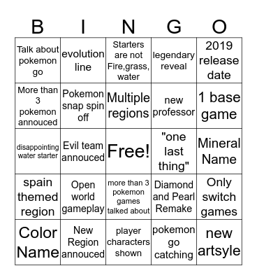 pokemon direct Bingo Card