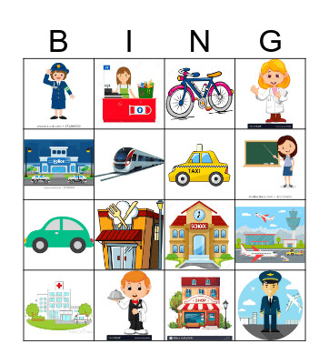 Jobs / Places / Transport Bingo Card