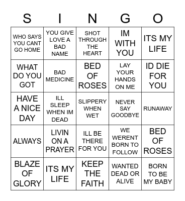 343 BEST OF BON JOVI Bingo Card