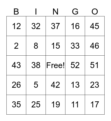 Number bingo Card