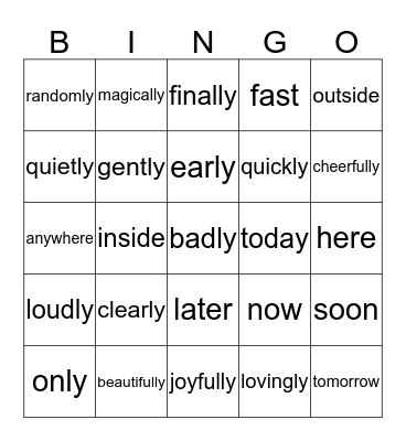 Adverbs Bingo Card