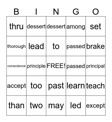 COMMONLY CONFUSED WORDS Bingo Card