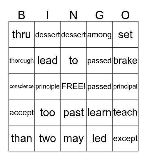 COMMONLY CONFUSED WORDS Bingo Card