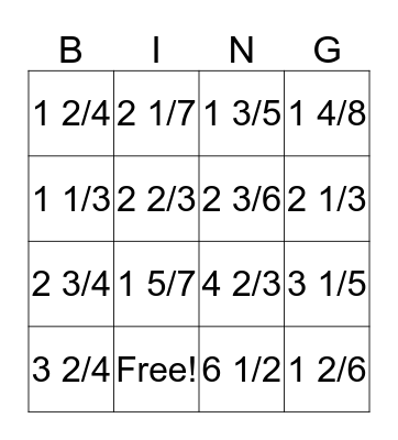 Fraction BINGO! Bingo Card