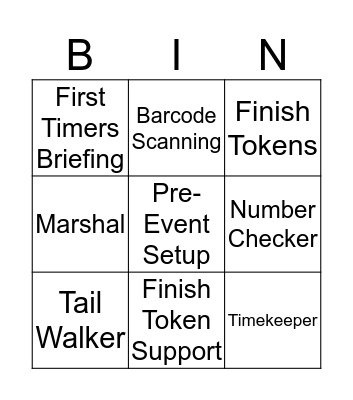 parkrun Volunteer Bingo Card