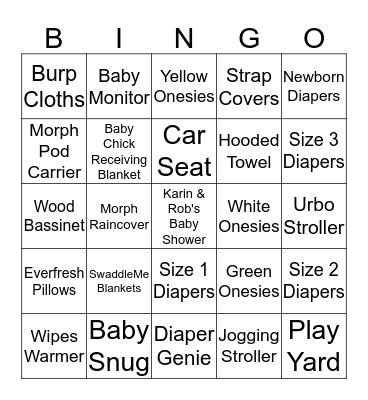 Baby Shower Bingo Card