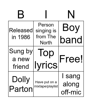 Alice's Karaoke Bingo Card