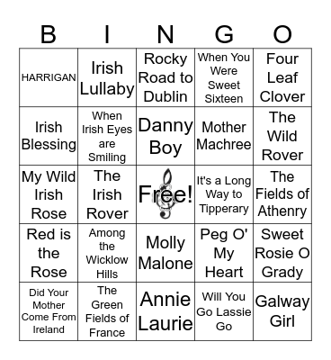 Luck of the Irish Music Bingo Card