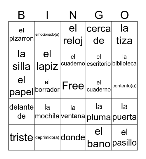 Unidad 2 Leccion 2 vocab Bingo Card