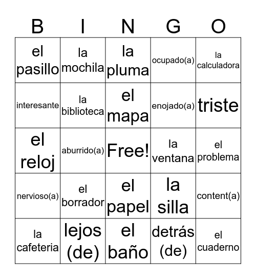 Spanish 2.2 Vocab Bingo Card