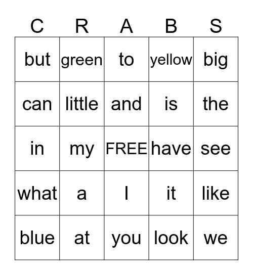 Looking For Crabs Bingo Card