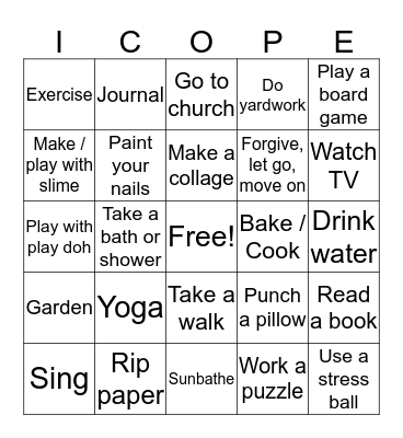 Coping Skills Bingo Card