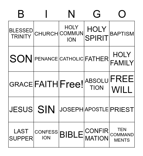FAITH FORMATION Bingo Card