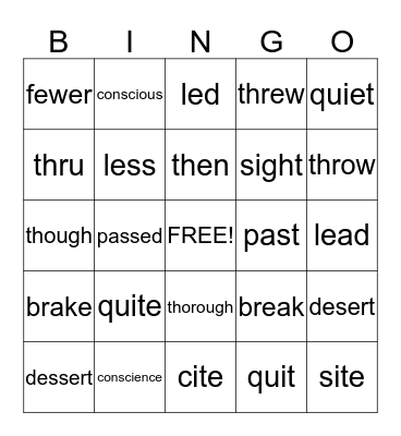 COMMONLY CONFUSED WORDS Bingo Card