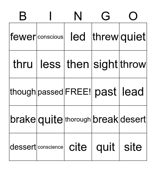 COMMONLY CONFUSED WORDS Bingo Card