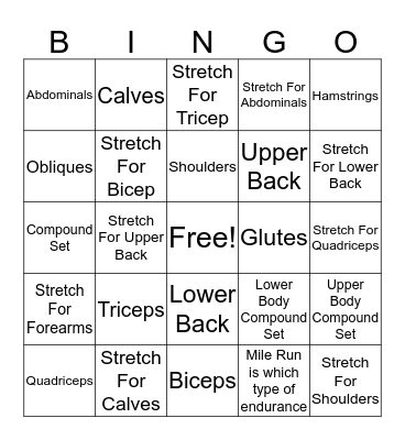 Fitness Bingo Card